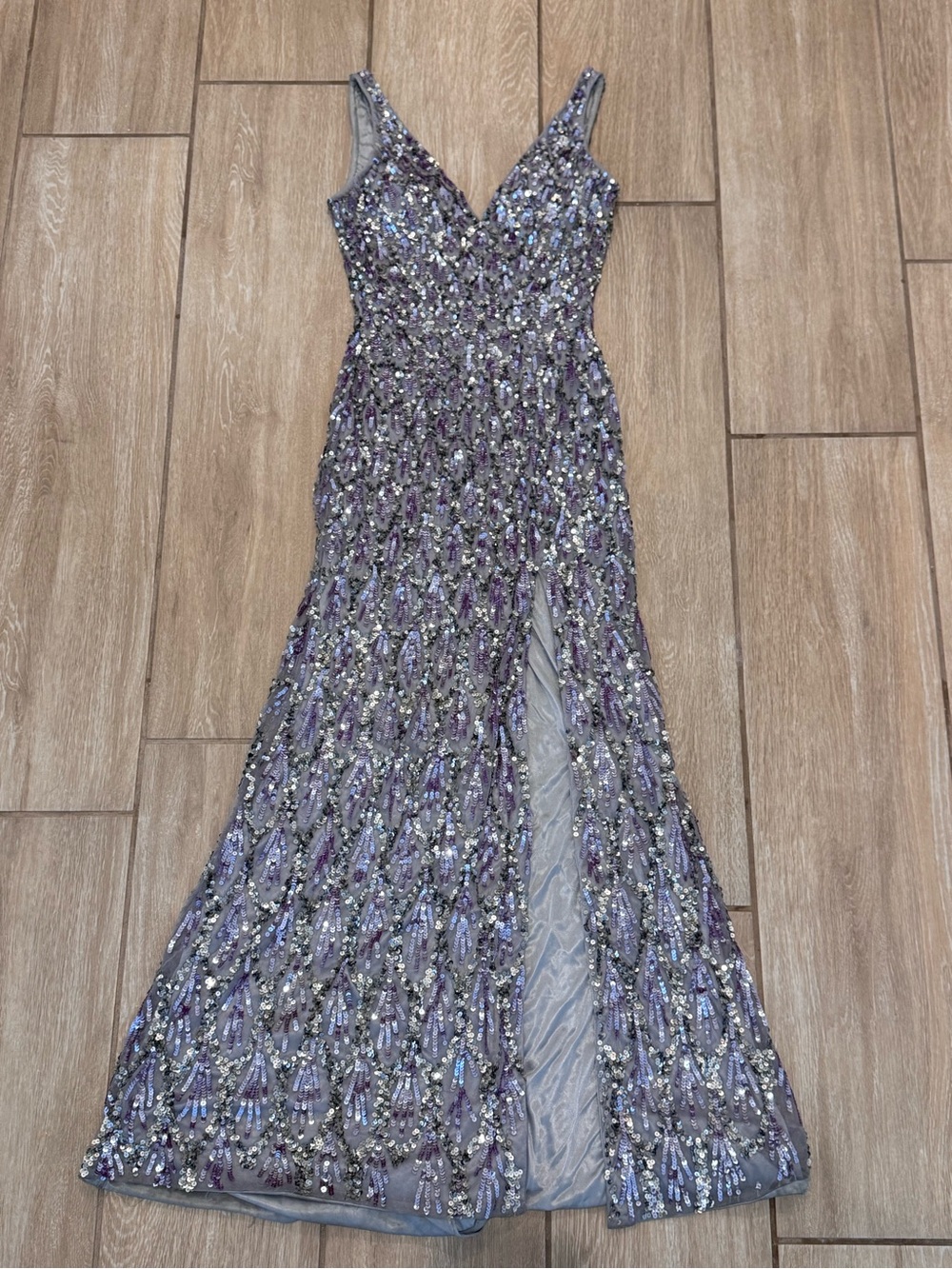 Mac Duggal Lavender Sequin V-Neck Gown